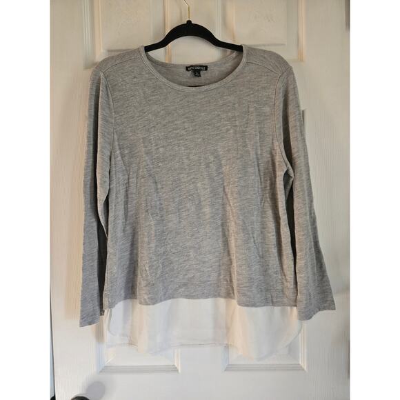 J.Crew Mercantile Women's Gray White Long Sleeve Top Silky Hem Size Large - Picture 1 of 8
